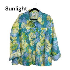 Ruby Rd. Favorites Women SZ 22W Burnout Blue Floral Jacket Top  Adj Sleeve